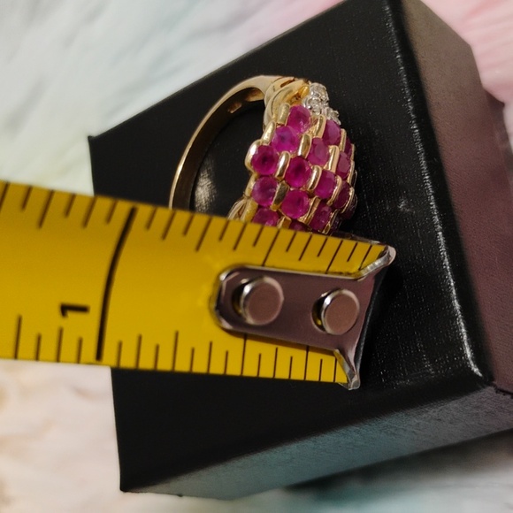Auth 10k Solid Gold 19 Genuine Ruby Cluster & 6 Genuine Diamonds Ring Sz.7 - Picture 12 of 16